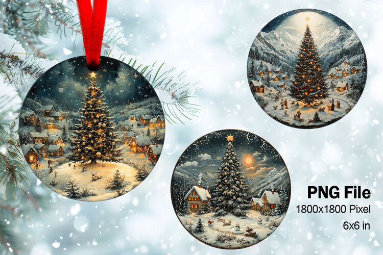 Christmas Tree Ornament Round Circle Decorate Sublimation_3 example image 1