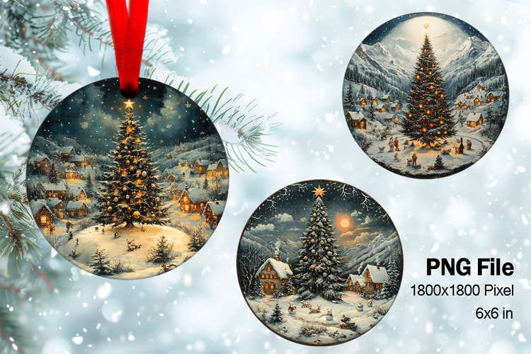 Christmas Tree Ornament Round Circle Decorate Sublimation_3