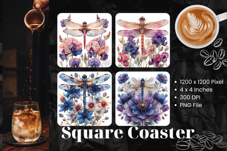 Dragonfly Flower Coasters Square Accessories Sublimation_1