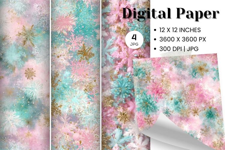 Pink Snowflake Bokeh Sparkle Christmas Background Backdrop_1