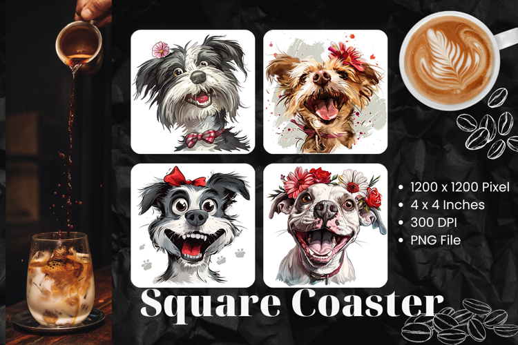 Cute Dog Square Coasters Accessories Animal Keychain Design