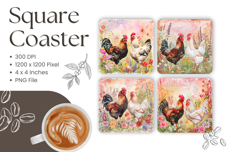 Chicken Square Coasters Accessories Cock Chicken Keychain