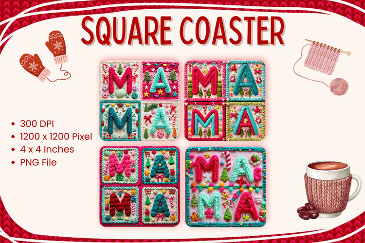 Mama Knit Square Coasters Crochet Accessories Mom Keychain_1