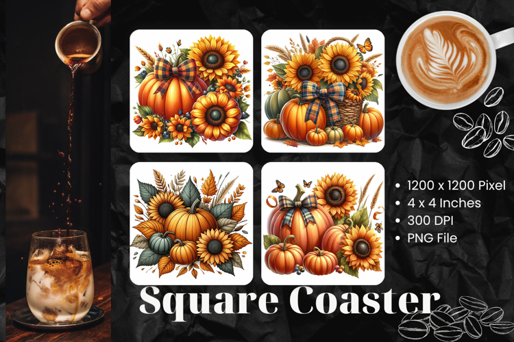 Sunflower Square Coasters Accessories Pumpkin Fall Autumn_1