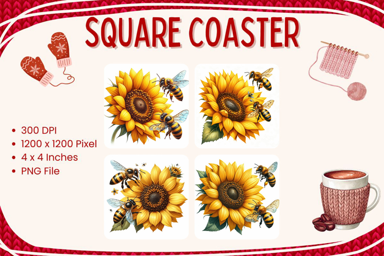 Sunflower Square Coasters Accessories Pumpkin Fall Autumn