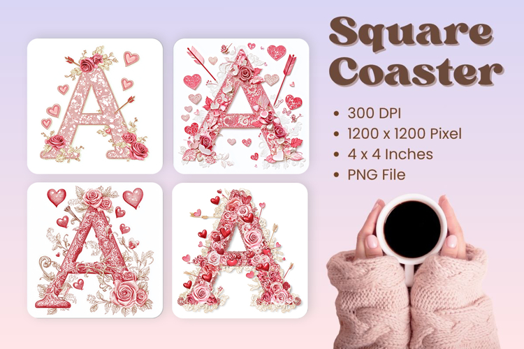 Letters Valentine Square Coasters Love Heart Accessories_A