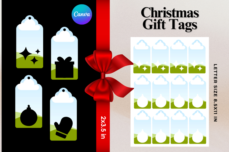Christmas Gift Tags Canva Frame DIY Labels Editable Bag Tag