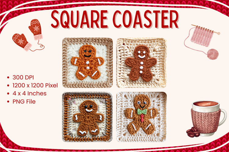 Christmas Knit Square Coasters Crochet Accessories Keychain