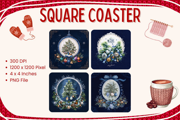 Christmas Square Coasters Winter Accessories Keychain_10