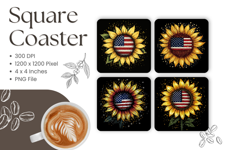 Sunflower Square Coasters Accessories Keychain Sublimation10
