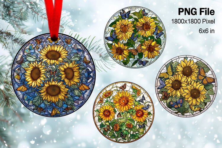 Sunflower Christmas Ornament Round Circle Tree Decorate_102 example image 1