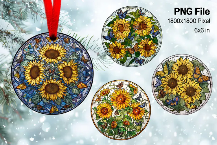 Sunflower Christmas Ornament Round Circle Tree Decorate_102