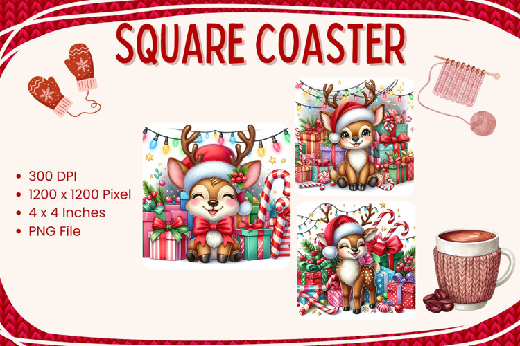 Christmas Square Coasters Winter Accessories Keychain_11