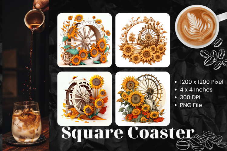 Sunflower Square Coasters Accessories Keychain Sublimation11
