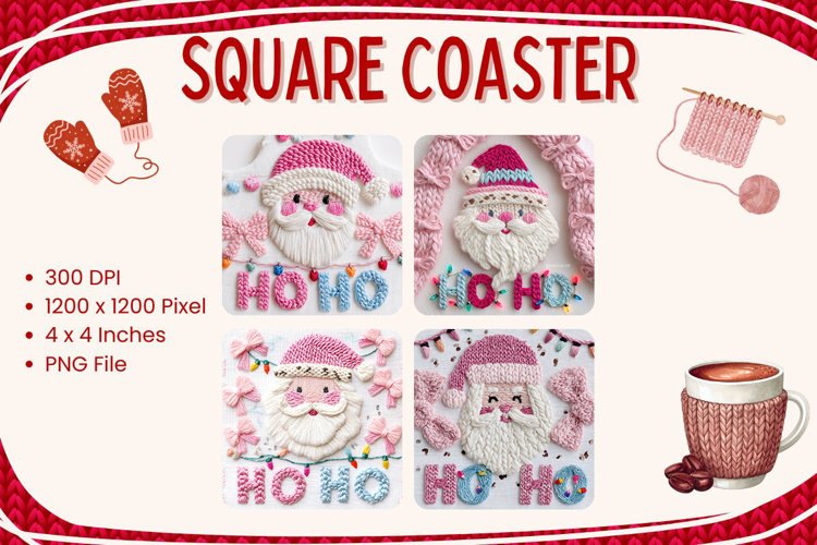 Christmas Knit Square Coasters Crochet Accessories Keychain