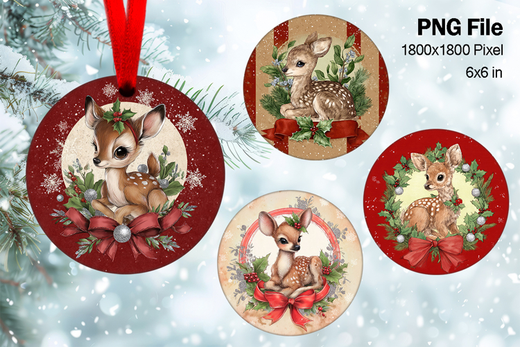 Christmas Deer Ornament Circle Deer Flower Decorate_115