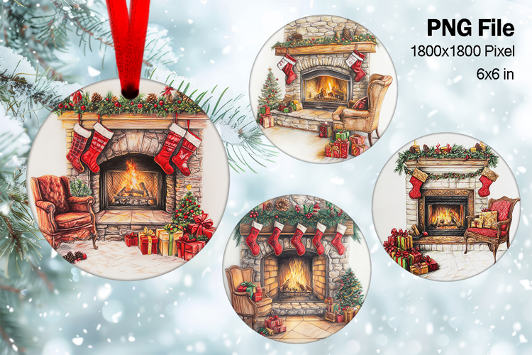 Christmas Fireplace Ornament Circle Winter House Decorate119