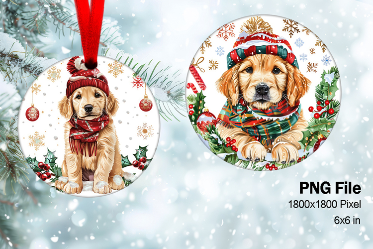 Christmas Ornament Round Circle Santa Dog Decorate Design