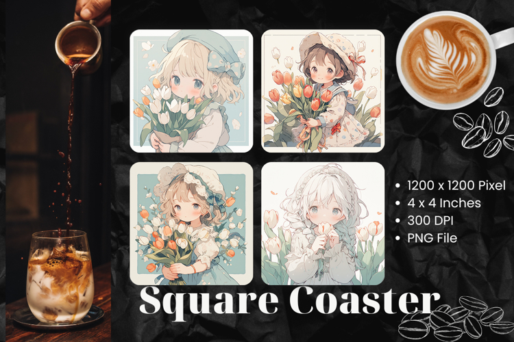 Cute Girl Square Coasters Accessories Cute Girl keychains_12