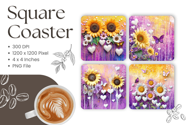Sunflower Square Coasters Accessories Keychain Sublimation12