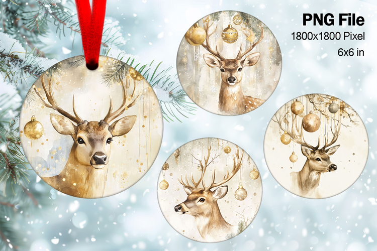 Christmas Deer Ornament Circle Deer Flower Decorate_121