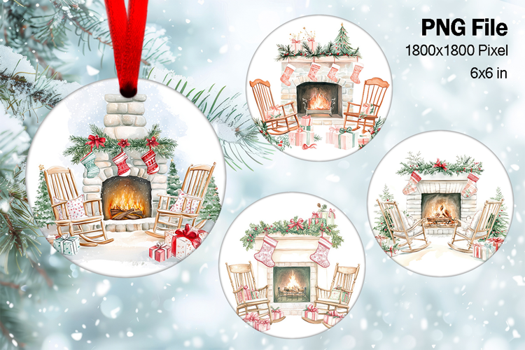 Christmas Fireplace Ornament Circle Winter House Decorate124