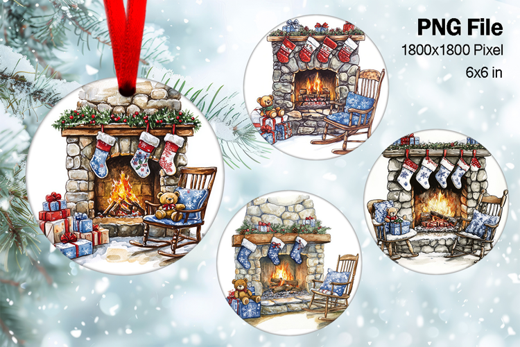 Christmas Fireplace Ornament Circle Winter House Decorate128