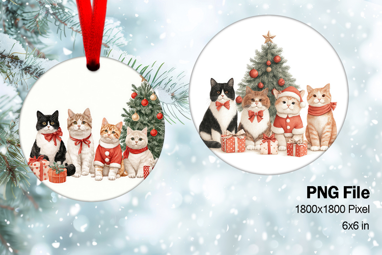 Cute Christmas Ornament Round Santa Cat Decorate Sublimation