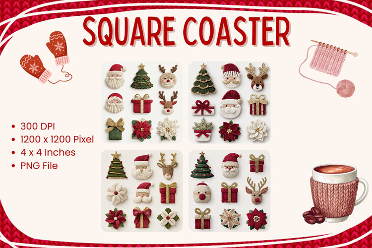 Christmas Knit Square Coasters Crochet Accessories Keychain