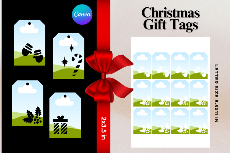 Christmas Gift Tags Canva Frame DIY Labels Editable Bag Tag