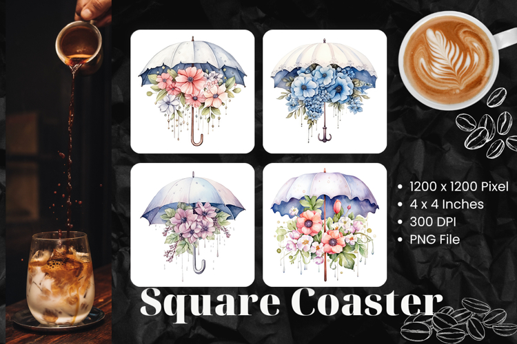 Umbrella Flower Square Coasters Floral Keychain Accessories example image 1