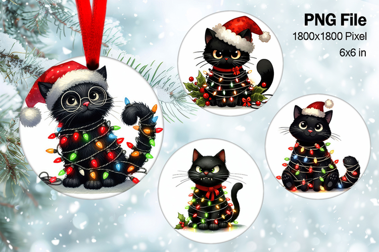 Cute Christmas Ornament Round Santa Cat Decorate Sublimation