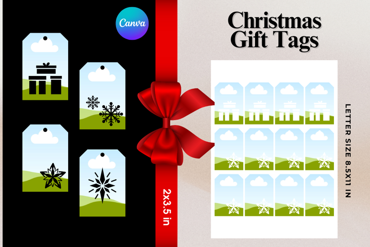 Christmas Gift Tags Canva Frame DIY Labels Editable Bag Tag