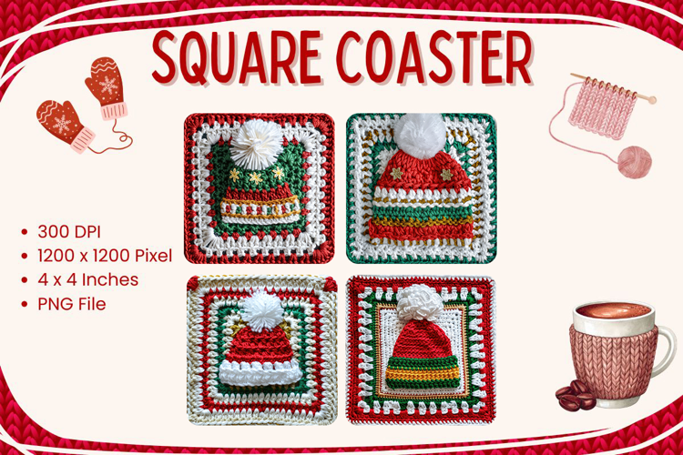 Christmas Knit Square Coasters Crochet Accessories Keychain