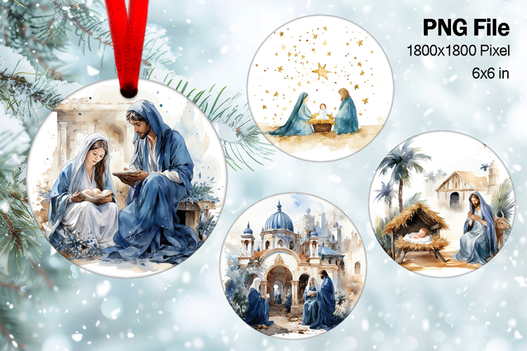 Nativity Scene Christmas Ornament Round Circle Jesus Baby153