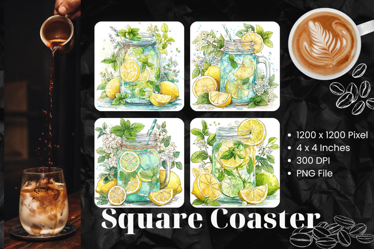 Lemon Square Coasters Fruit Keychain Kitchen Decorate