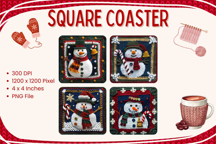 Christmas Knit Square Coasters Crochet Accessories Keychain