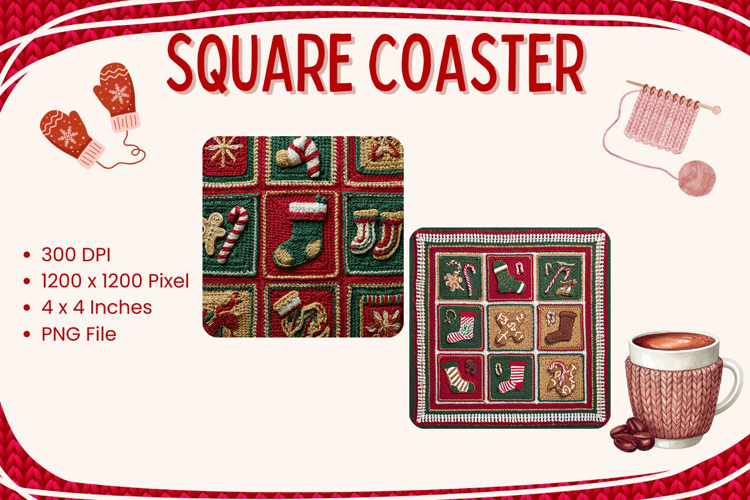Christmas Knit Square Coasters Crochet Accessories Keychain