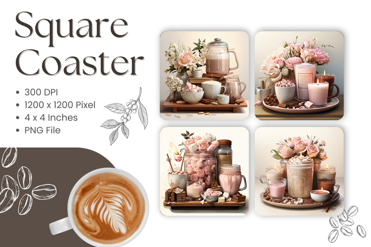 Flower Square Coasters Floral Keychain Accessories_17