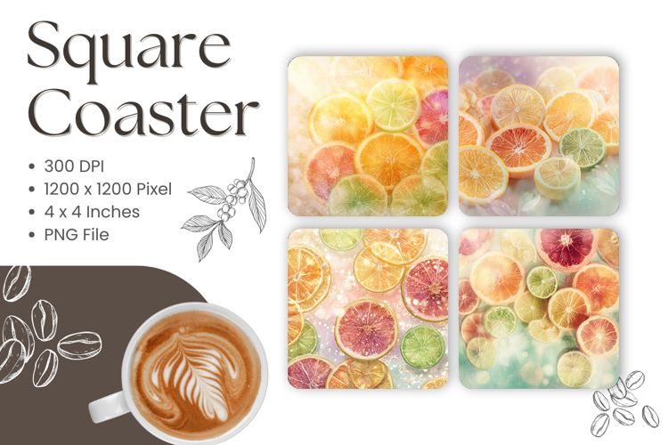 Orange Square Coasters Fruit Keychain Kitchen Decorate
