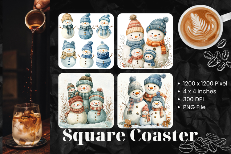 Snowman Square Coasters Christmas Accessories Keychain