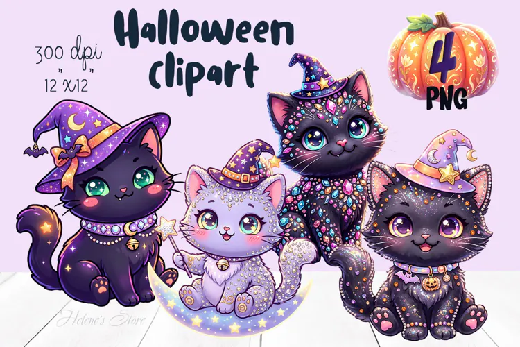 Cute Halloween clipart | Kawaii black cat sublimation design