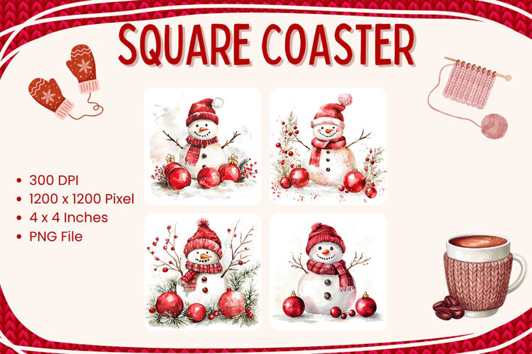 Snowman Square Coasters Christmas Accessories Keychain example image 1