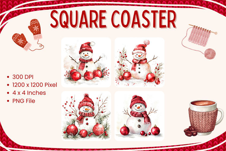 Snowman Square Coasters Christmas Accessories Keychain