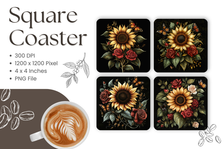 Sunflower Square Coasters Accessories Keychain Sublimation_2