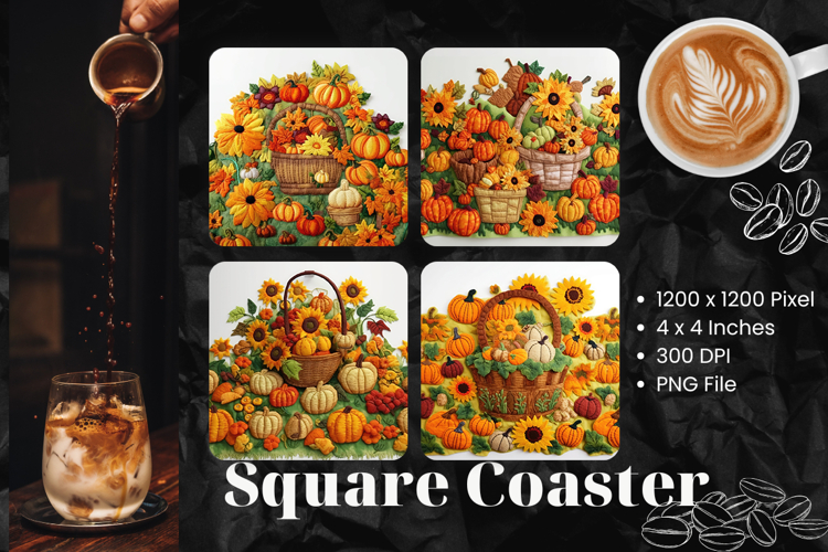Sunflower Square Coasters Accessories Pumpkin Fall Autumn_2