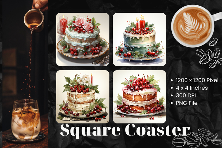 Cake Square Coasters Happy Birthday Accessories Keychain