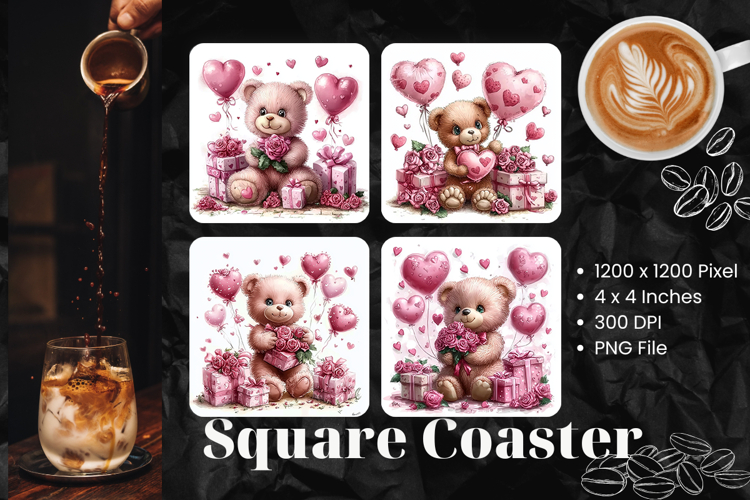 Cute Bear Square Coasters Accessories Watercolor Keychain_2