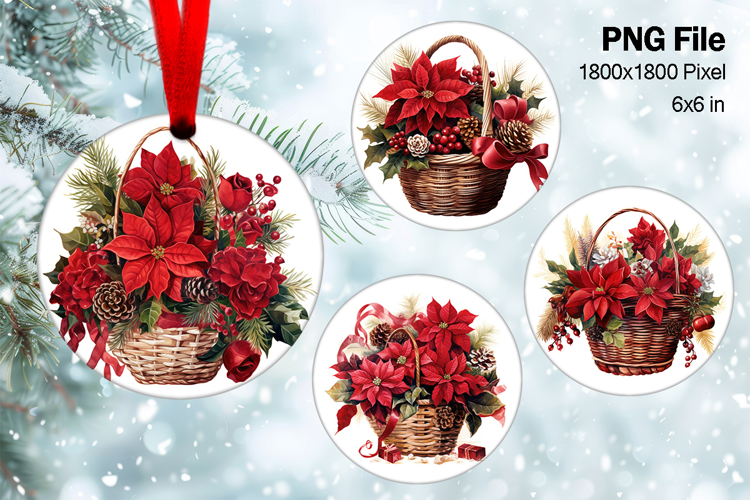 Christmas Ornament Poinsettia Flower Round Circle Decorate20