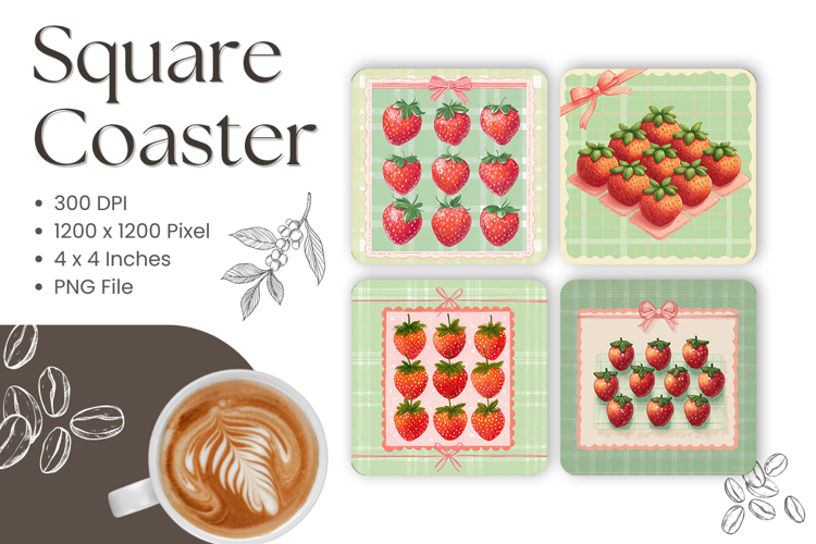 Strawberry Square Coasters Fruit Keychain Kitchen Decorate
